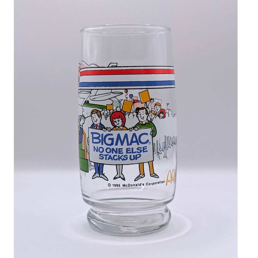 Vintage 1986 McDonalds Mayor McCheese Big Mac No One Else Stacks Up Glass Cup